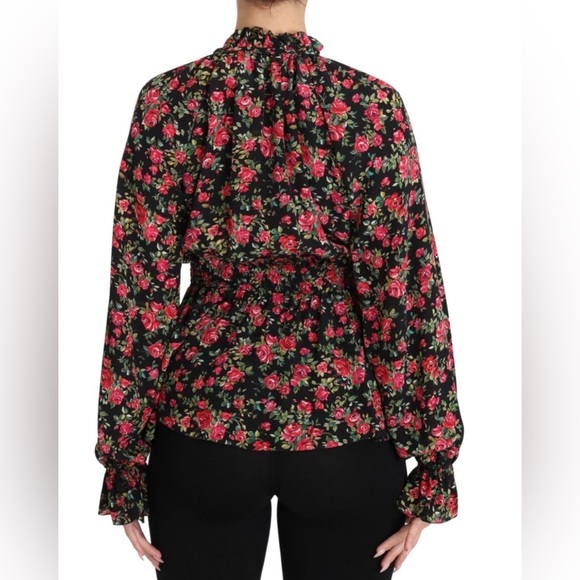 Dolce & Gabbana Rose Floral Silk Ruffle Blouse Peplum Top Made in Italy - Picture 3 of 16